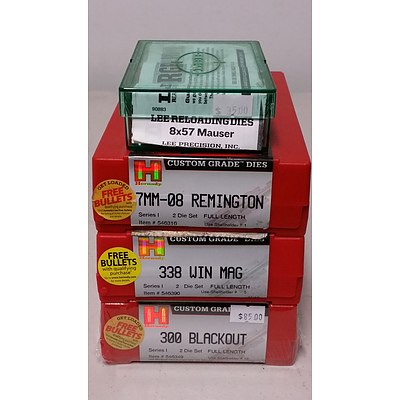 Lee and Hornady Reloading Dies Sets - Lot of Four - Brand New - RRP $300.00