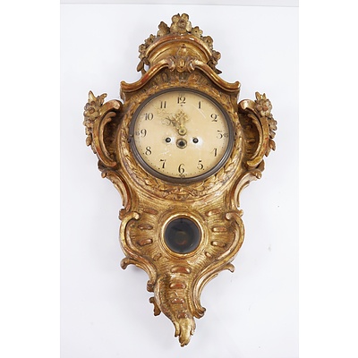 Swedish Gustavian Carved Giltwood Wall Clock in the Baroque Style Circa 1800, Fitted with Later Movement