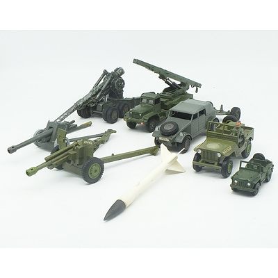 Collection of Dinky Toys and Crescent Toy Co Military Cars, Battle Guns and More