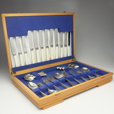 A Boxed Silver Plate Flatware Service for Six