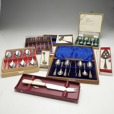 A Large Group of Boxed Silver Plate Flatware, including Grosvenor, Folorence and More