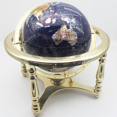 Desk Globe with Inlaid Precious and Semi Precious Stones