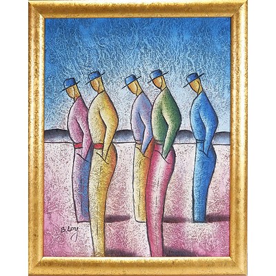 B. Long Five Standing Men Oil on Canvas