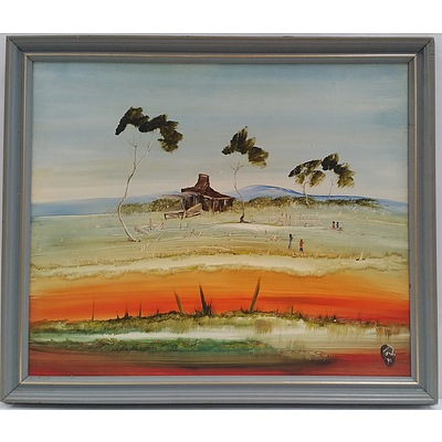 Nick Petali(1932 - 2014) Outback Scene - Oil on Board