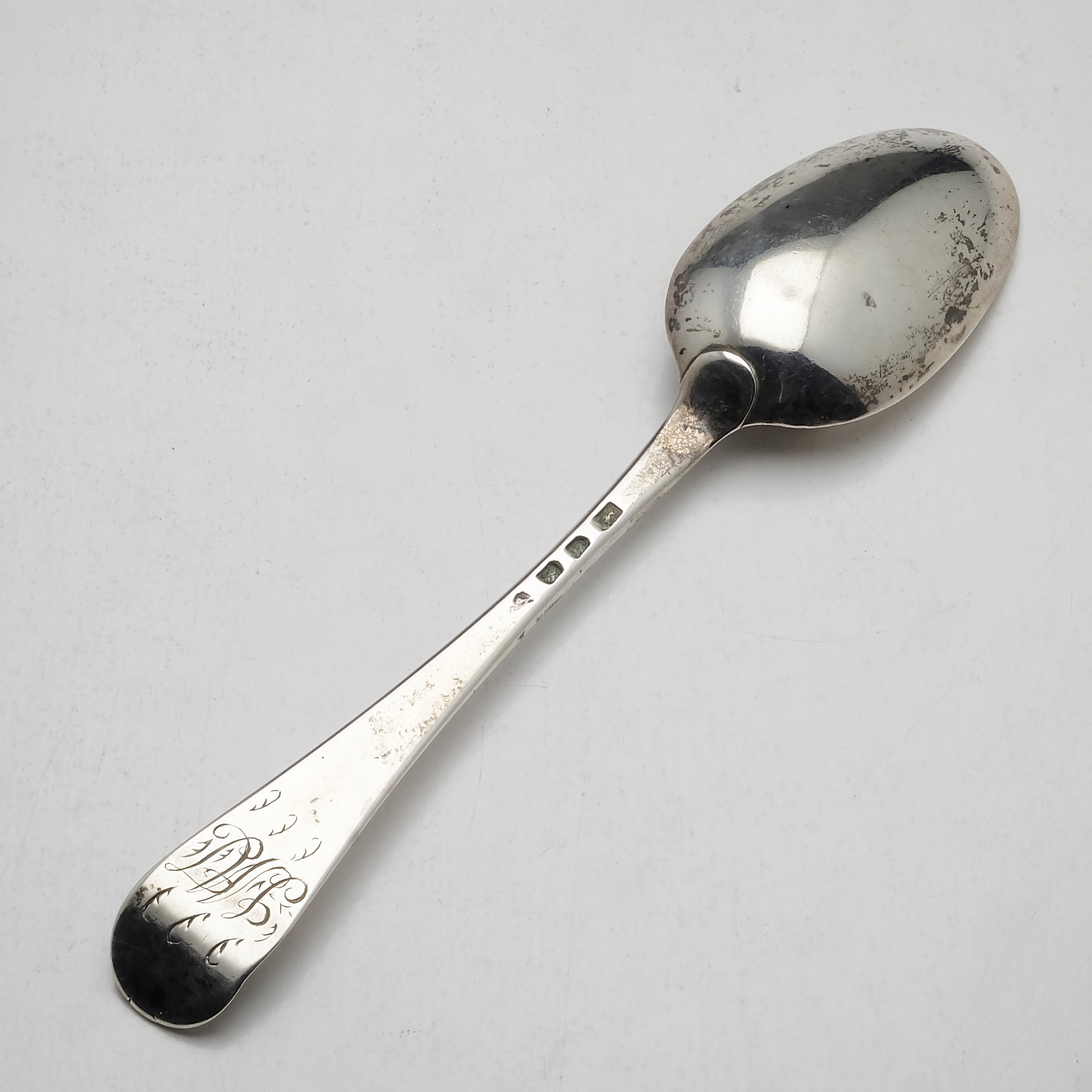 'George II Monogrammed Sterling Silver Spoon London IB 1756 55g'