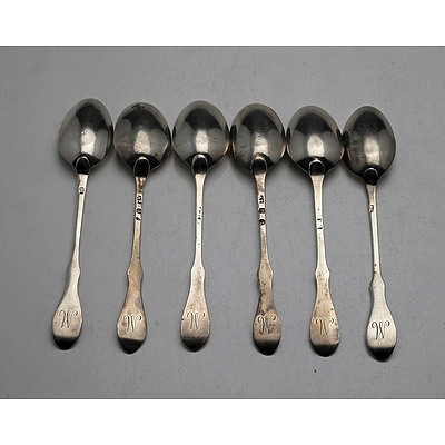 Six Various Monogrammed Sterling Silver Teaspoons, Including Two Georgian, Exeter Spoons 48g