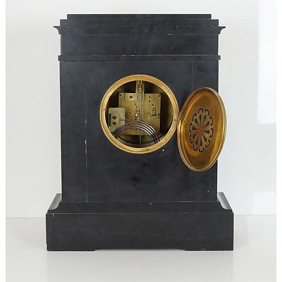 Large French Japy Brothers Black Slate and Marble Mantle Clock, Late 19th Century