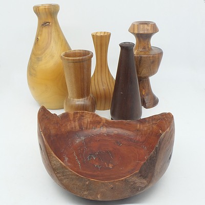 Large Group of Carved Bowls and Vases, including Camphor Laurel, Black Wattle, Coolabah and More