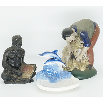 Three Ceramic Figural Groups, Including Mary Werner Shearing Figure 