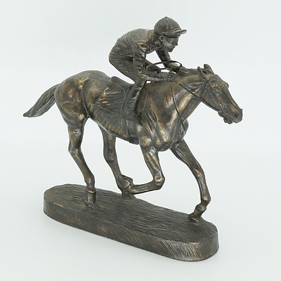 Cast Metal Race Horse and Jockey Figure