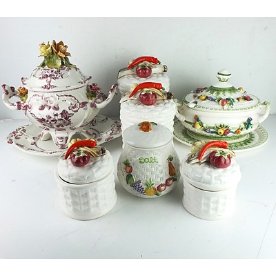 Group of Ceramic Pots and Fruit Jars, Including Two Tureens