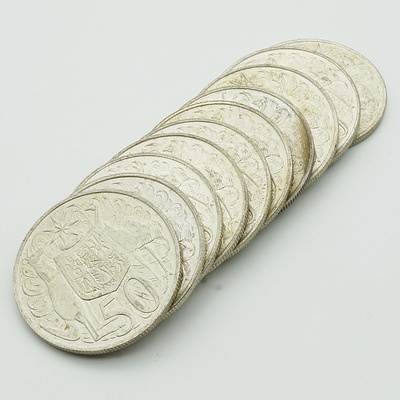 Ten Australian 1966 Round Silver 50 Cent Coin