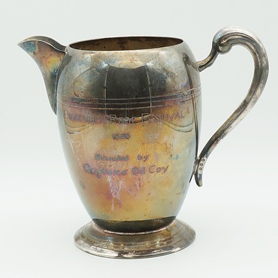 Renown Silver Plate Water Pitcher with Inscription 'Biggenden Rose Festival 1969 Donated by Neptune Oil Coy'