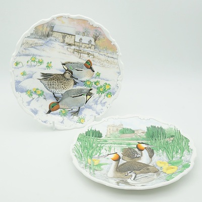 Two Royal Albert 1991 Bird Watch Dishes, Including Teals and Great Crested Grebes