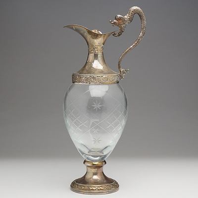 Spanish Silver Plate and Cut Glass Claret Jug