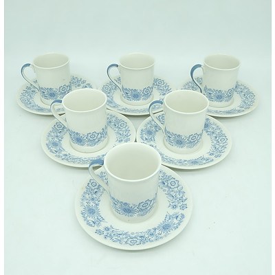 Six Royal Doulton Cranbourne Pattern Fine China Cups and Saucers