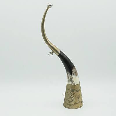 Ornamental Mounted Horn and Engraved Metal Horn