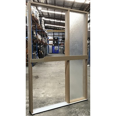 Solid Timber Door Frame with Frosted Window - Brand New