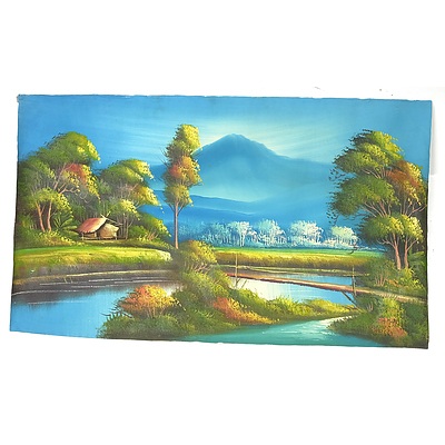 South East Asian Landscape Oil On Canvas