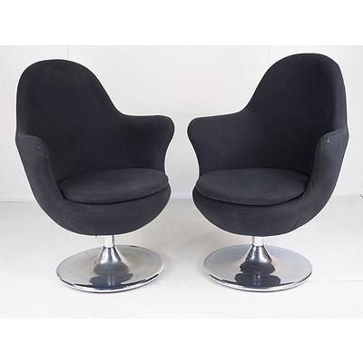 Pair of Black Fabric Upholstered Swivel Tub Chairs