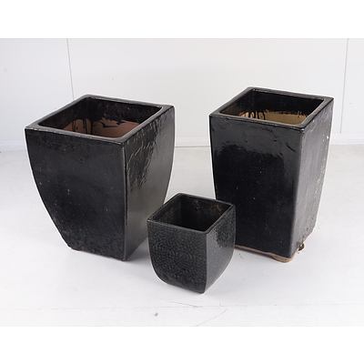 Black Glazed Ceramic Garden Pots