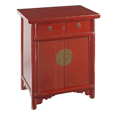 Contemporary Chinese Red Lacquered Small Tapered Cabinet, Late 20th Century