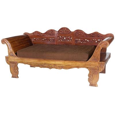 Large Indonesian Hand Carved Daybed, Late 20th Century