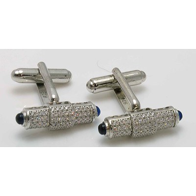 Sterling Silver Cuff-Links - white/blue CZs