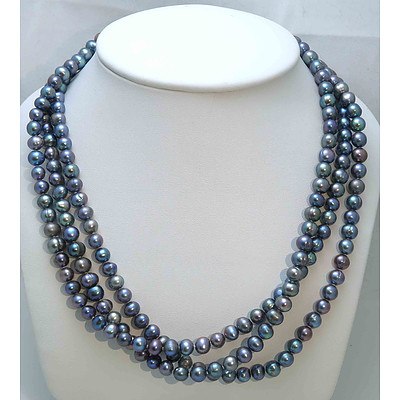 Extra Long Black Cultured Pearl Necklace