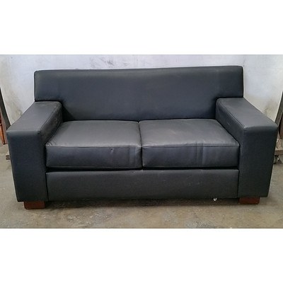 Black Leather Two Seater Sofa