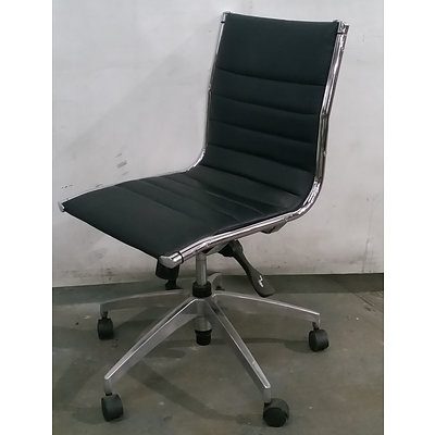 Chrome & Leather Office Chairs - Lot Of 6