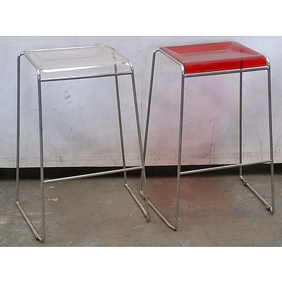 Two Bar Stools With Clear and Coloured Plastic Seats