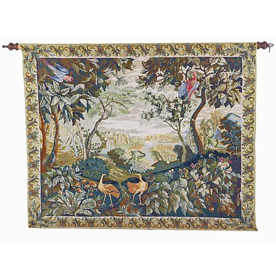Large and Decorative Aubusson Verdure Style Tapestry Hanging, Replicated From a French Original, Mid to Late 20th Century
