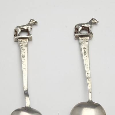 Pair of Silver Teaspoons with Hound Finials, Inscribed South India Kennel Club, Madras