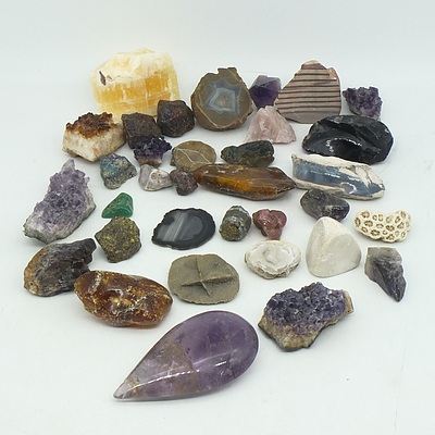 Group of Polished and Unpolished Stones and Minerals