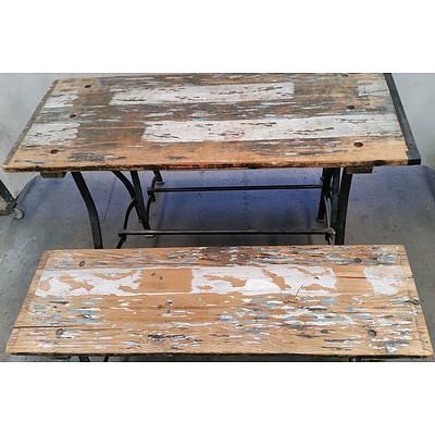Rustic Cafe Table and Benches - Lot of Two