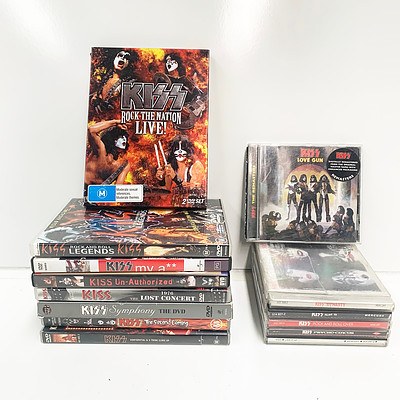 Collection of Kiss DVDs and CDs