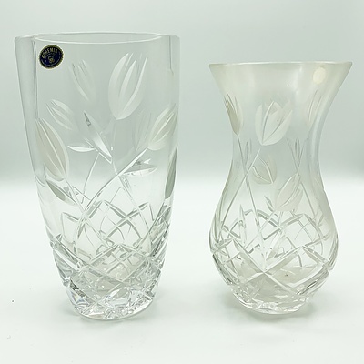 Pair of Bohemia Cut Crystal Crocus Vases