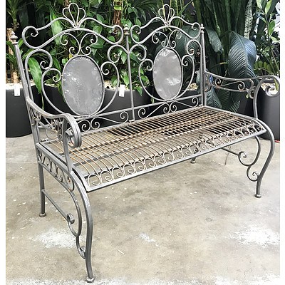 French Grey, Patternated Cast Garden Bench