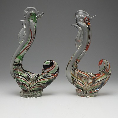 Pair of Italian Style Art Glass Chooks