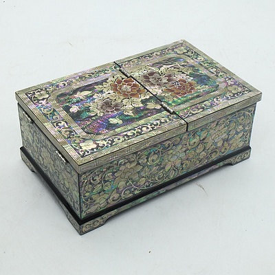 Korean Mother of Pearl Inlaid Jewellery Box With Peony and Butterfly