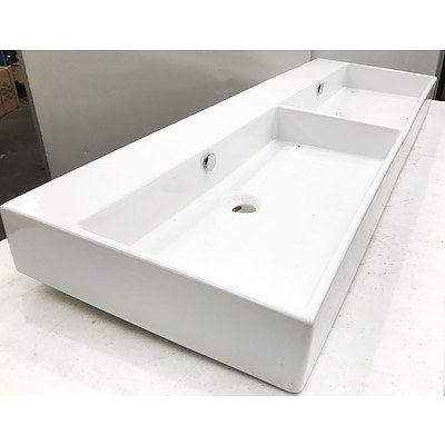 Valdama Unlimited 140 White Ceramic Double Wash Basin with Pop Up Basin Plug & Waste - ORP Over $1,200