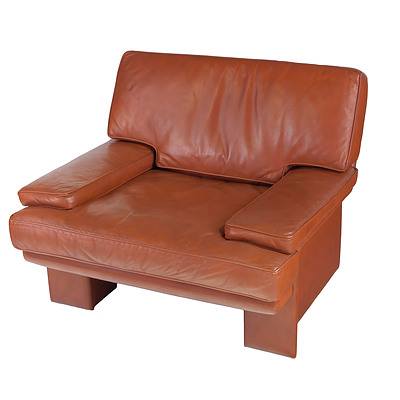 Three Piece Tan Leather Commack Lounge Suite in the Style of Mario Bellini