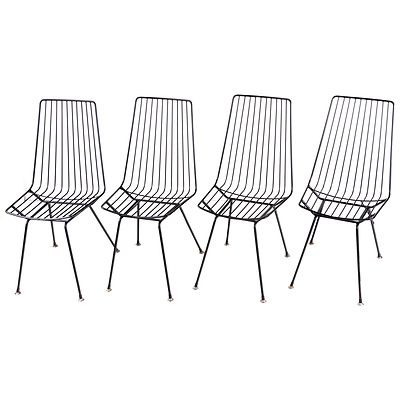 Set of Eight 1960s Steel Wire Chairs Plus a Pair of Wire Stools, in the Style of Clement Meadmore