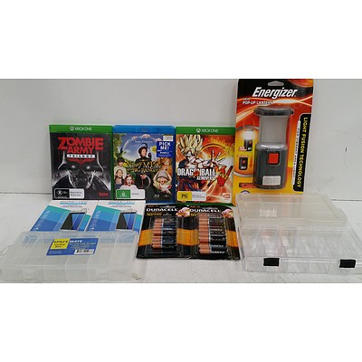 XBox One Games, Blue Ray DVD, Electric Lantern, Duracell Batteries, iPhone Screen Protectors