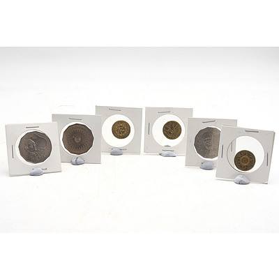 Six Commemorative Coins, Including 2017 Mabo 50 Cent Coins, Mr Squiggle $2 Coin, 1977 Silver Jubilee 50 Cent Coin and More
