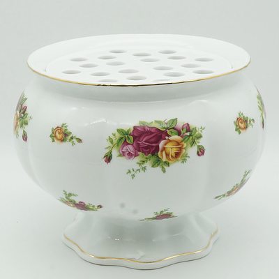 Boxed Royal Albert Old Country Roses Jardiniere and Frog