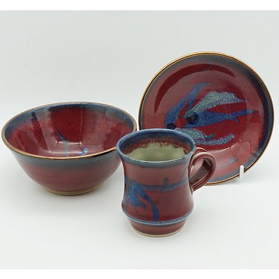 Signed Australian Studio Pottery Plate, Dish and Mug 
