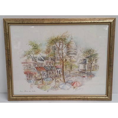 Hand Drawn Framed Pictures Of Paris - Lot Of 4