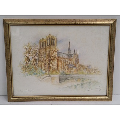 Hand Drawn Framed Pictures Of Paris - Lot Of 4